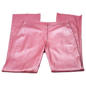 BCBGMAXAZRIA Women's Vintage Y2K Pink Textured Leather Flared Leg Pants Size 8